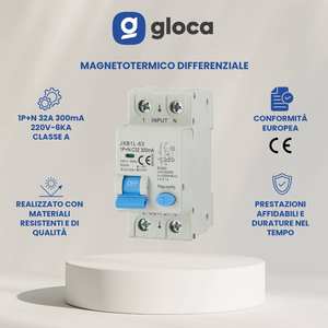 Interruptor Automático Miniatura Gloca Rcbo 1P+N 32A 300mA 220V Curva C 6KA Clase A - Product Image 5