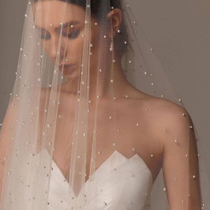 Tissu en tulle doux à faible densité avec perles brodées pour <span class=keywords><strong>voile</strong></span> de mariée - Product Image 2