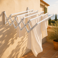Séchoir à linge mural rétractable et pliable pour extérieur, avec système de tirage et de poussée