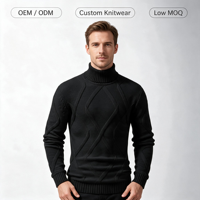 Pull col roulé en maille torsadée personnalisé pour homme, noir texturé, OEM ODM, vente en gros de tricots