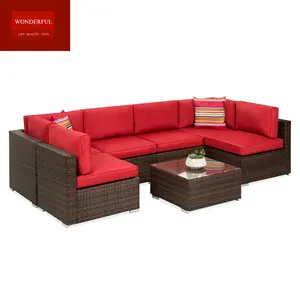 Bestseller 7 Stück Outdoor Rattan Sofa modulare Konversation Terrasse Rattan Set Luxus Gartenmöbel Korb weide L Schnitts ofa