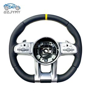 Volant de direction performant pour Mercedes AMG C63 E53 S63 W205 W213 W222, cuir noir, marqueur <span class=keywords><strong>jaune</strong></span> - Product Image 3