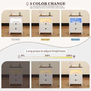 Modern Moroccan-Style Wooden Bedside Table with LED Light Invisible Lock Human Sensor <strong>Drawer</strong> - Product Image 5