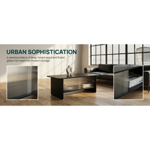 Modern Minimalist Coffee <b>Table</b> 47 Inch Rectangular Glass Sliding Door Storage Living Room Bedroom - Product Image 2