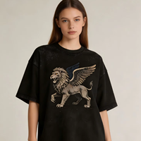 T-shirt Homme Oversize Coupe Boxy Personnalisé Haute Qualité, Effet Délavé Rétro, Broderie Logo Griffin, T-shirts Vierge pour Marque