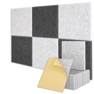 PET Felt Self-Adhesive Acoustic Wall <strong>Panels</strong> 30x30cm 12 Pcs Black Polyester <strong>Sound</strong> <strong>Proof</strong> Traditional Design for Bedroom Hotel - Product Image 3