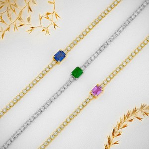 18k Gold Diamond Tennis <b>Bracelet</b>: Emerald, Sapphire or <b>Ruby</b> Center - Product Image 1