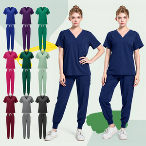 Women Hospital Scrub Suit Set Short Sleeve Knitted Moisture Wicking Work Uniform Split Design For Medical Use - Product Image 1