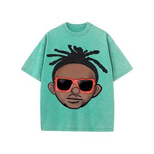 เสื้อยืดผ้าฝ้ายแท้สไตล์ย้อนยุคซักกรดสำหรับผู้ชายทรงโอเวอร์ไซส์พิมพ์ลายดิจิทัลสำหรับขายส่ง - Product Image 1