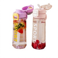 Nouvelle Bouteille en Plastique Élastique à Double Couvercle avec Paille et Cordon, Grande Capacité, Portable, pour la Salle de Sport, Écologique, avec Poignée, Thermique, pour Boire Directement