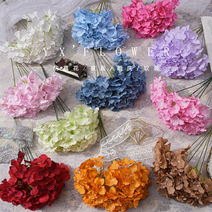 Bouquet d'hortensias artificiels de qualité artisanale, 27 pétales, fleurs en soie à cinq têtes, décoration de mariage et de maison - Product Image 1