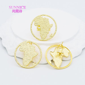 Gran oferta, anillo grande abierto de lujo, pendiente chapado en oro de 18 quilates de cobre, conjunto de joyería de mapa africano a la moda para mujer - Product Image 1