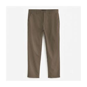Pantalon Oxford décontracté beige pour homme, taille mi-haute, braguette boutonnée, coupe droite, infroissable, en coton mi-lourd, uni, style plat sur le devant - Product Image 2