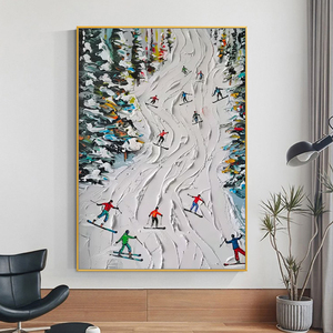 Peintures murales décoratives personnalisées en toile grand format, faites à la main, magnifiques affiches d'art de paysage de <span class=keywords><strong>ski</strong></span> sportif à l'huile, pour la maison, vente en gros - Product Image 1
