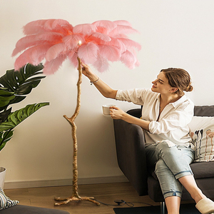 Piuma selvatica arricciatura albero oro <span class=keywords><strong>alberello</strong></span> luci del pavimento decorazione soggiorno lampada da terra blu piuma <span class=keywords><strong>di</strong></span> struzzo paralume lampadina - Product Image 1