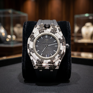 Montre mécanique Miyota Hip Hop glacée en acier inoxydable avec cadran en cristal saphir, bracelet en caoutchouc de 30 mm, fermoir pliant, analogique pour homme - Product Image 2