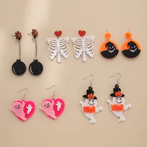 Brincos de Halloween funky e assustadores, joia de moda para mulheres e meninas, esqueleto fantasma de horror e esqueleto acrílico