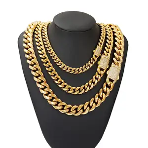 Groothandel Choker 18K Goud Custom Goud Cubaanse Schakel Ketting 24K Goud Cuban Miami Ketting 20Mm Miami Cuban Ketting