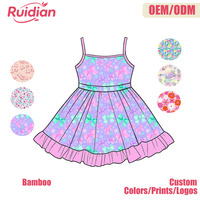 Robe d'été pour petites filles, style swing, bretelles spaghetti, en fibre de bambou, imprimé personnalisé, ourlet à volants, pour usage quotidien, vente en gros OEM ODM