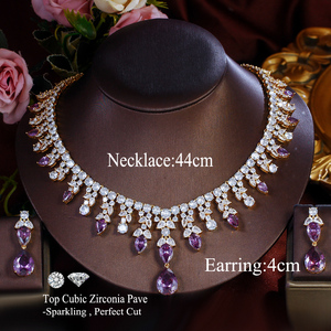 Di lusso placcato oro viola zirconio cubico grande grosse gocce d'acqua collana di nozze spettacolo di gioielli da sposa set - Product Image 2