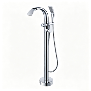 Robinet de douche sur pied en laiton noir mat, avec jet pluie, monocommande, design minimaliste pour salle de bain - Product Image 2