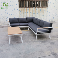 Canapé d'extérieur tout temps en L Ensemble de patio Balcon Simple Hôtel Luxe Moderne Canapé de jardin d'angle en aluminium avec table basse