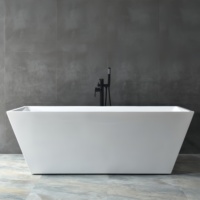 Baignoire rectangulaire autoportante en acrylique au design moderne, très vendue, avec drain, pour une immersion profonde dans la salle de bain