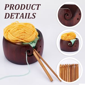 Outils <span class=keywords><strong>de</strong></span> bricolage, fournitures <span class=keywords><strong>de</strong></span> crochet, organisateur <span class=keywords><strong>de</strong></span> fil en gros, bol à <span class=keywords><strong>laine</strong></span> en <span class=keywords><strong>bois</strong></span> écologique pour le tricot et le crochet avec couvercle - Product Image 6