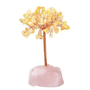 Citrine Crystal Tree Premium Rose Quartz Base Yellow Gemstone Crystals Tree Bonsai Money Feng Shui Tree for Wealth and Luck