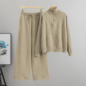 Women's Knitted <b>Sweater</b> Pants <b>Set</b> Textured Pattern Autumn Casual Wear - Product Image 1