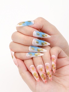 Venta directa de fábrica Nuevo paquete de tarjetas Gota de agua larga Polvo de brillo de color 12 piezas y 12 paquetes Juego de tarjetas de uñas falsas - Product Image 2