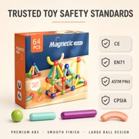 64 pièces de bâtonnets et billes magnétiques, jouet de construction, aimant puissant 2500GS, 3,5 cm, éducatif STEM, enfants, OEM ODM, vente en gros, CE EN71