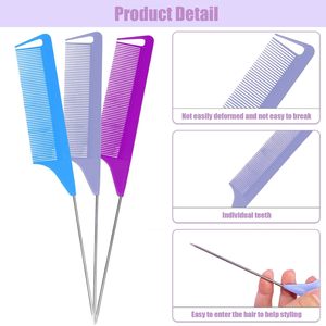Peigne à queue de rat antistatique en plastique, vente en gros d'usine, pour salon de coiffure, tressage, avec logo personnalisé, pour séparation des cheveux, peigne de barbier - Product Image 2