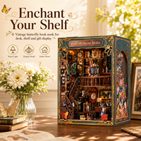 Kit de maison de poupée miniature DIY en bois 3D, insert de coin de lecture, motif papillon vintage, avec lumière LED, décoration esthétique de bureau