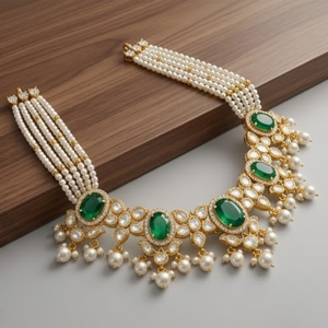 Conjunto de Collar de Perlas y Esmeraldas de Plata 925 de Lujo, Joyería de Novia de Diseño, Aretes Tradicionales para Mujer, Colección - Product Image 3