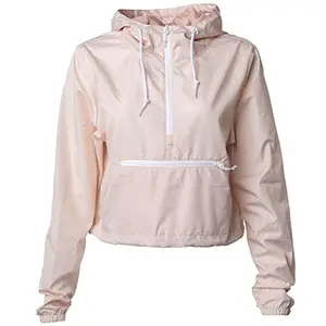 New Trend Simple Style Women's Lightweight Waterproof Jacket Plus Size Quarter-Zip Pullover Crop Windbreaker Jacket