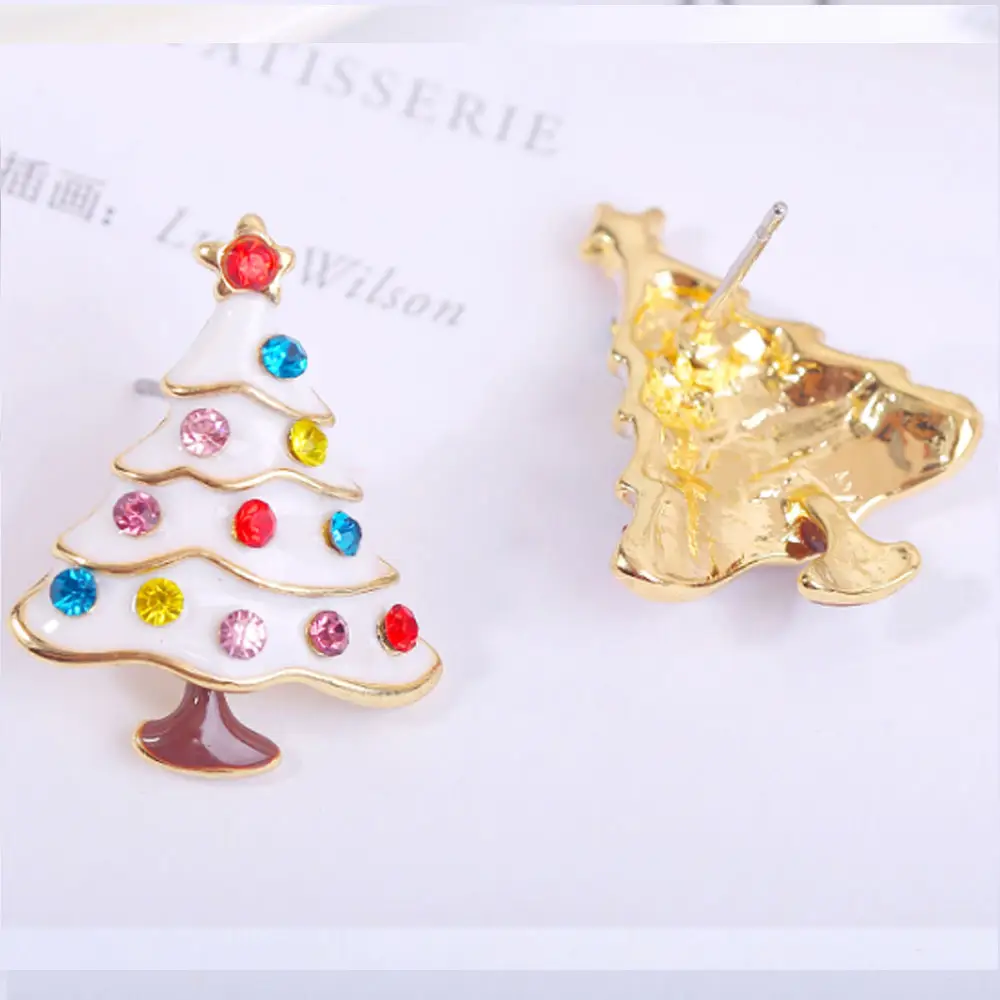 Cheap Cute Christmas theme ornament deer bell snowman Alloy Enamel Party Earrings stud Jewelry Women collection
