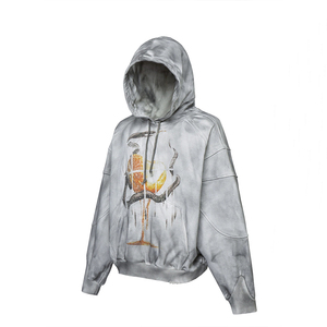 High Quality Custom Breathable Cotton Dirty Washed Pullover Sweatshirt Cut and Sewn Design Men's Printed Hoodie Wholesale - Product Image 5