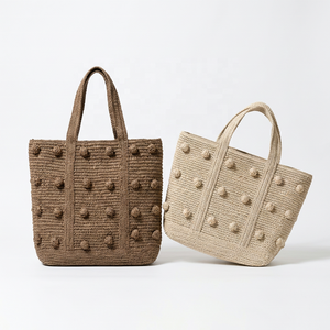Bohemian <b>Crochet</b> Raffia Tote <b>Bag</b> Brown Open Top Beach Handbag for Women - Product Image 5