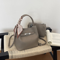 Sac à main en PU pour femme, ensemble de 2 pièces, motif litchi, texture luxueuse, sac bandoulière avec fermoir magnétique, couleur unie