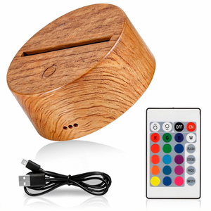 Base <span class=keywords><strong>de</strong></span> Madera Grande para Lámpara, Incluye Control Remoto, Cable USB, 16 Colores para Luz Nocturna LED 3D, Decoración Acrílica, Luces Decorativas - Product Image 1