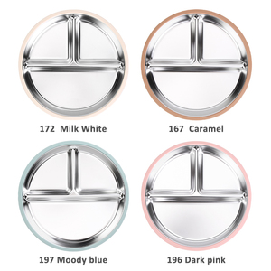 Assiette pour enfants en acier inoxydable anti-brûlure avec compartiments et <span class=keywords><strong>coque</strong></span> en <span class=keywords><strong>silicone</strong></span> amovible, assiette à succion pour bébé - Product Image 5