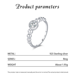S925 Silver Round Diamond Minimalist Beaded <b>CZ</b> <b>Ring</b> Bezel Setting Ball Pattern Classic Engagement Band For Women - Product Image 2