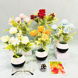ดอกกุหลาบประดิษฐ์ Qi Xing ขนาด 28 ซม. ต้นไม้ประดับในกระถาง ตกแต่งบ้าน - Product Image 1