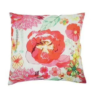 Wholesale custom flower printed cotton linen cushion cover decorative sofa throw pillow