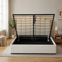 Cadre de lit capitonné moderne, lit double en tissu doux avec lattes en contreplaqué, meubles de chambre à coucher gainés de tissu, gain de place