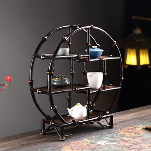 Bamboo Round Moon Tea Stand 3 Tier Vertical Display Rack For Tea Set Storage <b>Desktop</b> Ornament <b>Shelf</b> - Product Image 4