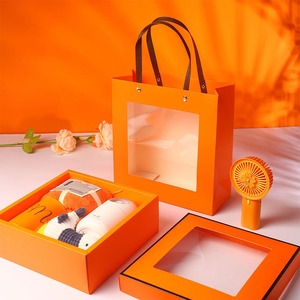 Holesale-cajas <span class=keywords><strong>de</strong></span> papel transparentes plegables para perfume, <span class=keywords><strong>caja</strong></span> <span class=keywords><strong>de</strong></span> regalo con bolsa, color <span class=keywords><strong>naranja</strong></span> - Product Image 1