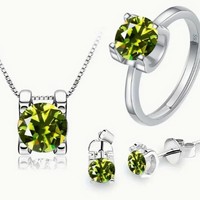 Juego de Joyería de Plata de Ley S925 con Moissanita JAIWEN, Certificado GRA, Collar con Colgante de Moissanita Ajustable, Anillo y Pendientes