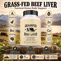 Capsules de foie de bœuf nourri à l'herbe de haute qualité 500mg Vitamines Folate B12 Choline Fer Hémique Cuivre Chrome 180 Complément Alimentaire